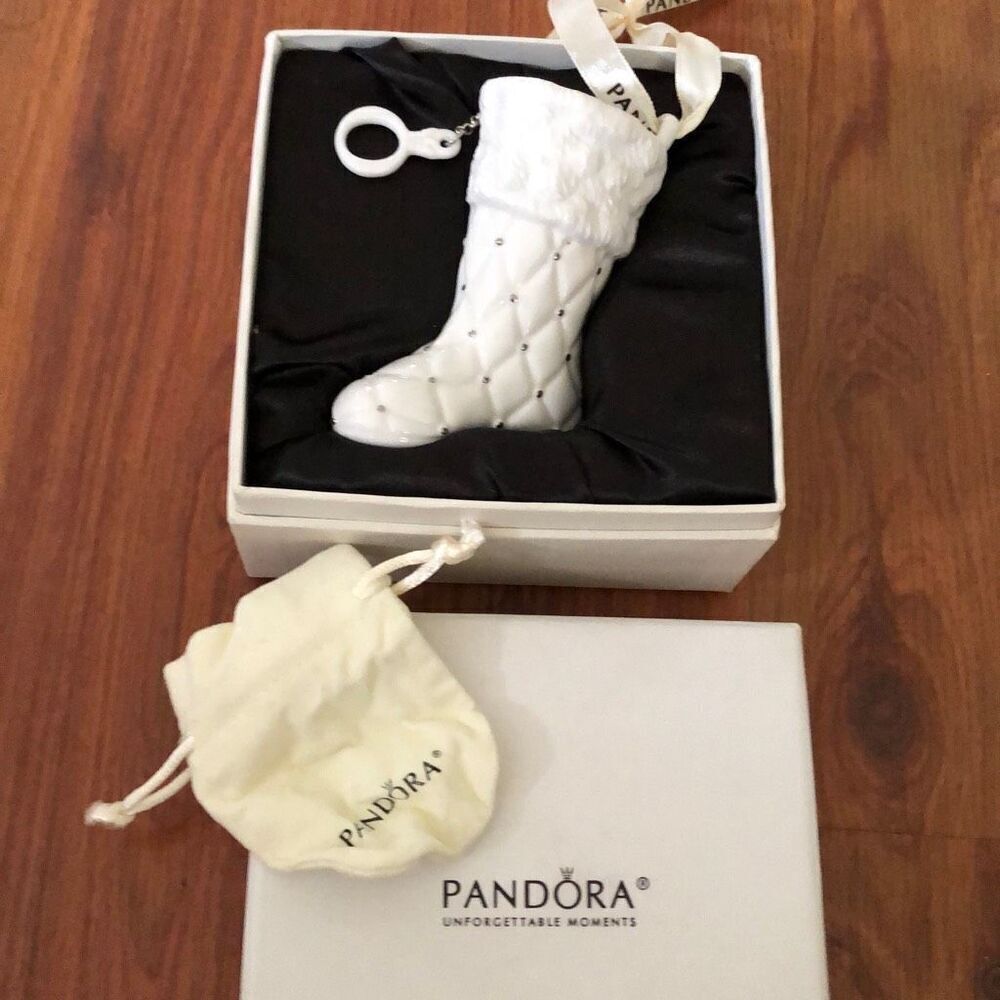 Pandora 2012 White stocking Christmas ornament with box and pouch